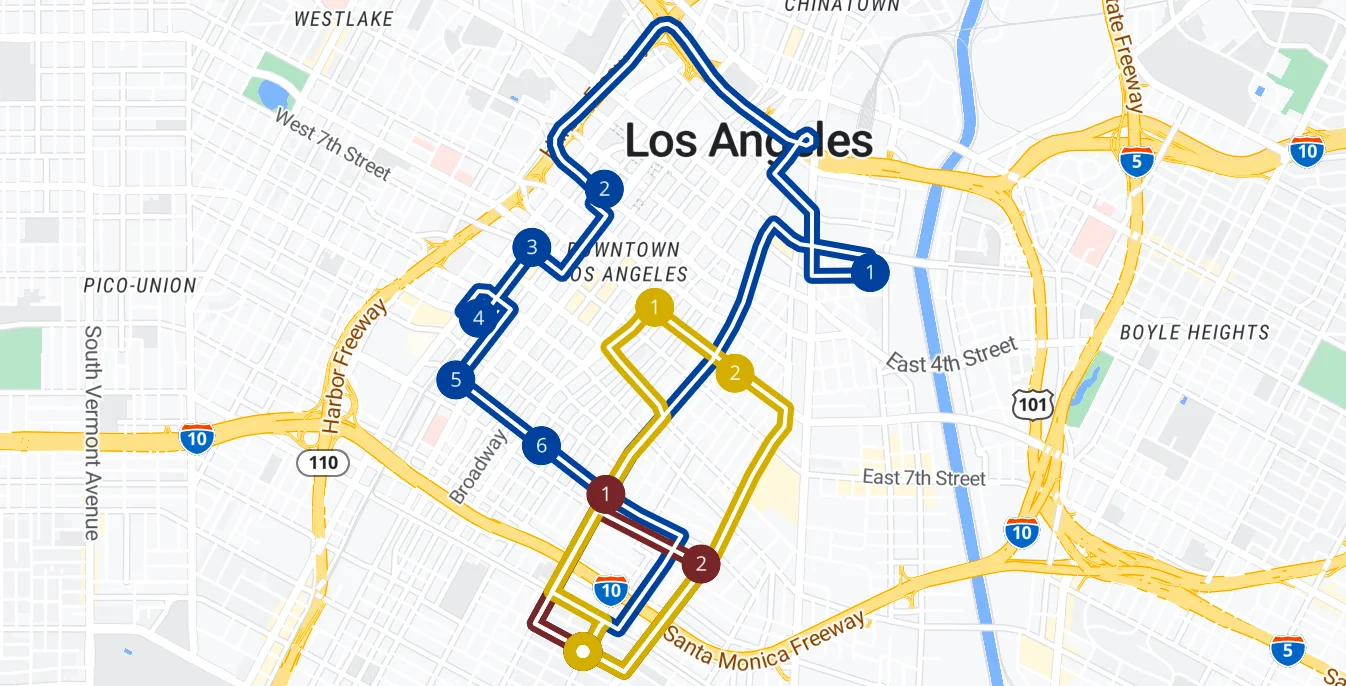 Sample route plan for multiple vehicle profiles