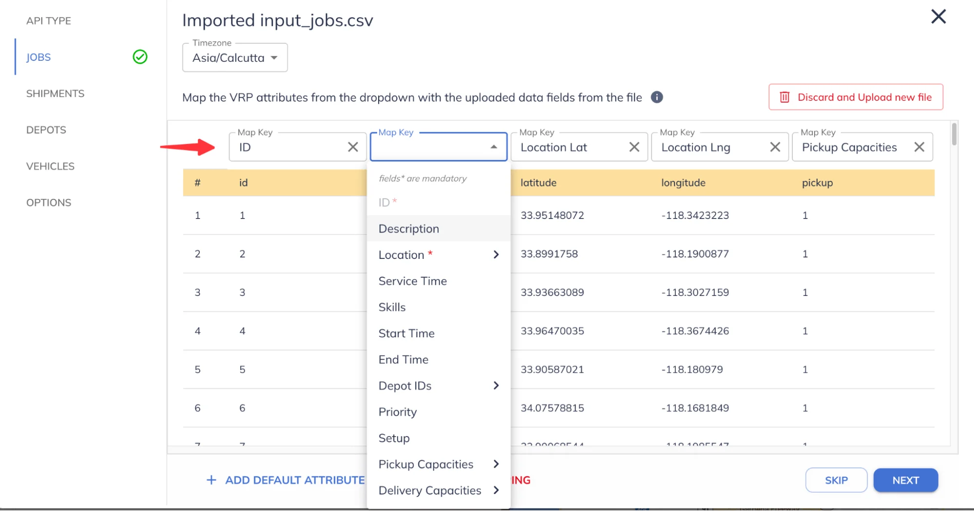 Mapping optimizer attributes for Jobs to CSV columns