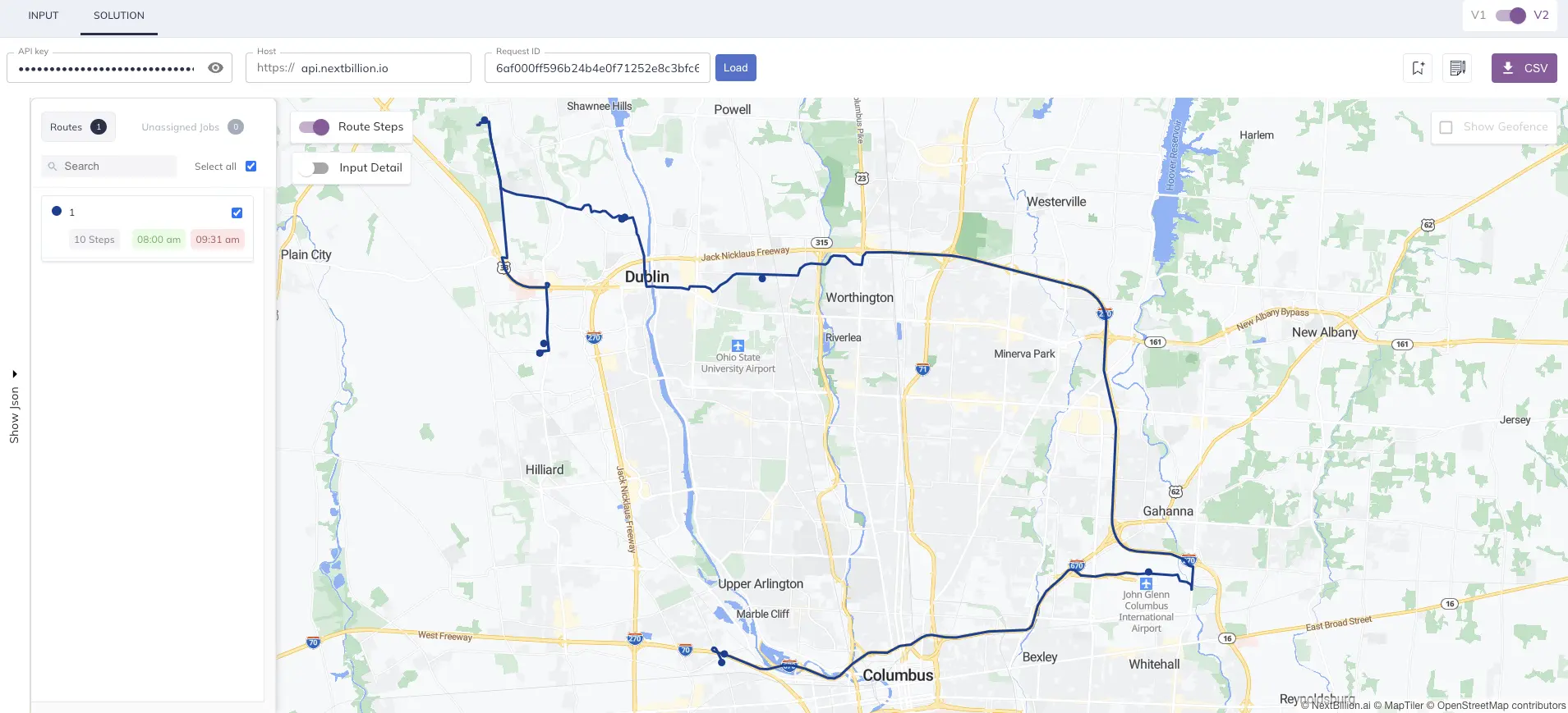 Visualize optimized routes using NextBillion.ai Route Planner web application